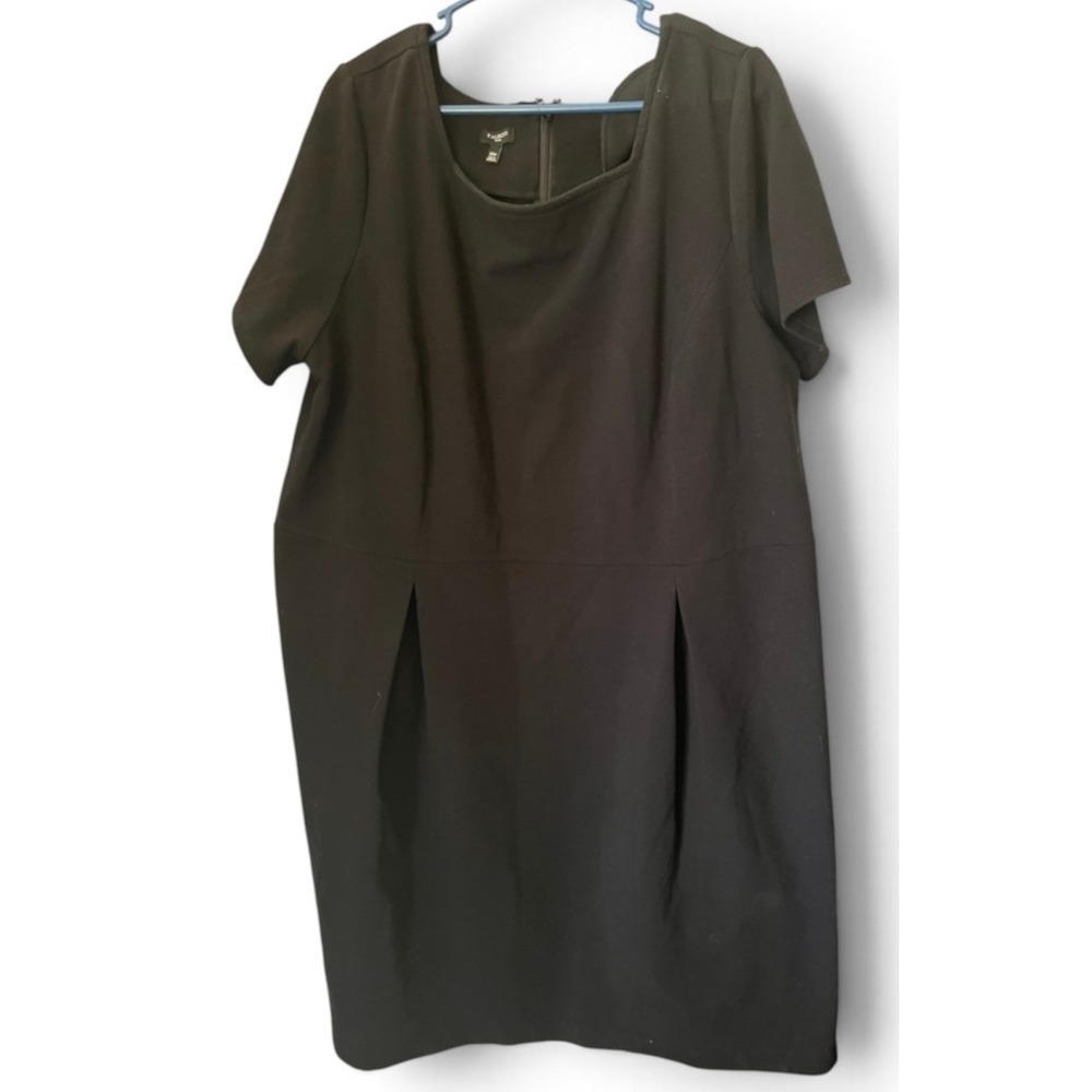 Talbots Woman 22W Black Sheath Dress Plus Size Pleated Career Work Midi Dress - Picture 2 of 7